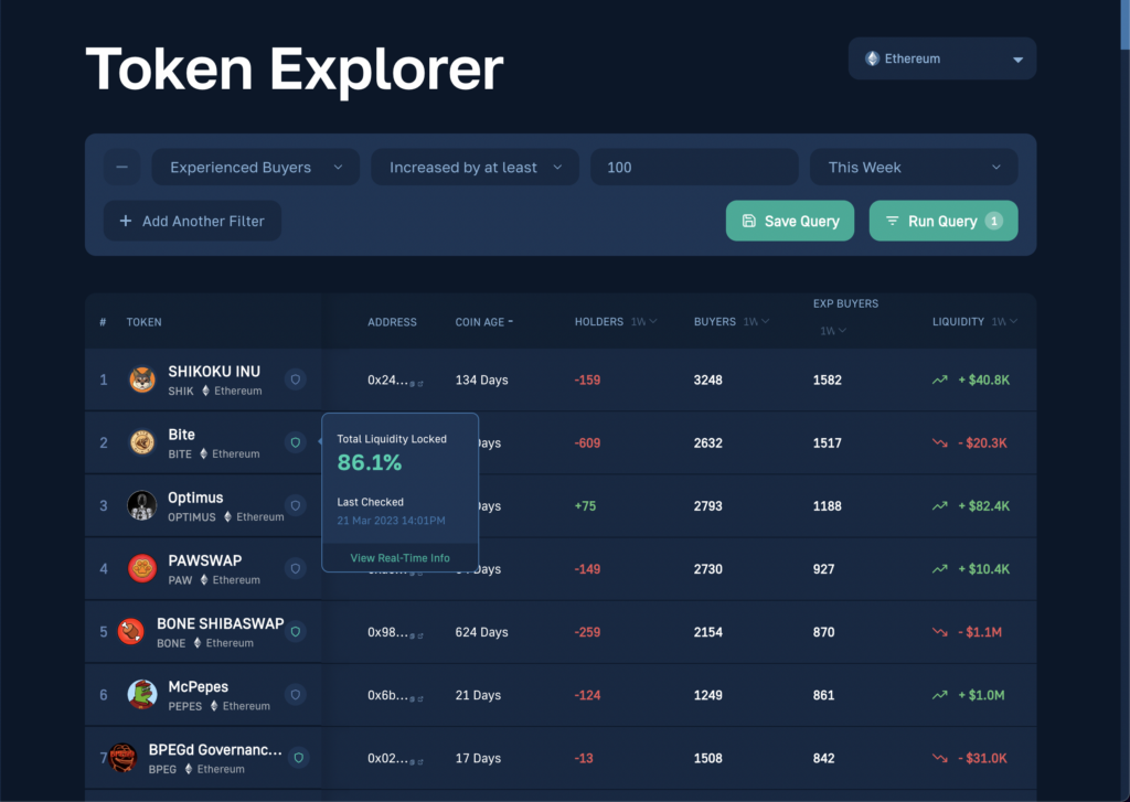Moralis Money Token Explorer - Showing buy signals for HEX-like tokens