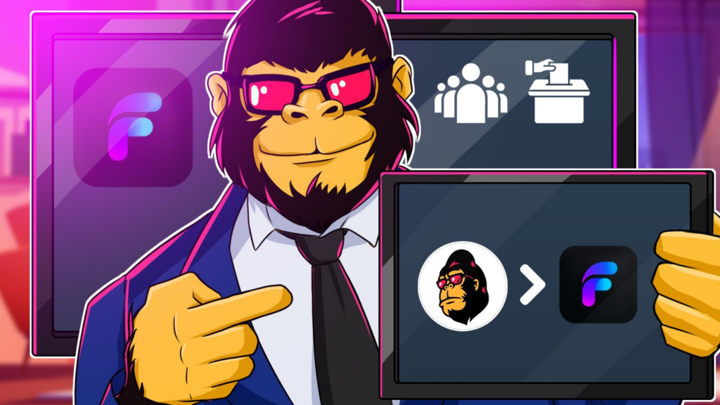FEG Token Explained - Gorilla wearing sunglasses pointing at the FED crypto project logo