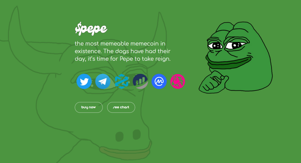 Official Landing Page of the PEPE Token - Pepe the Frog Memecoin Page