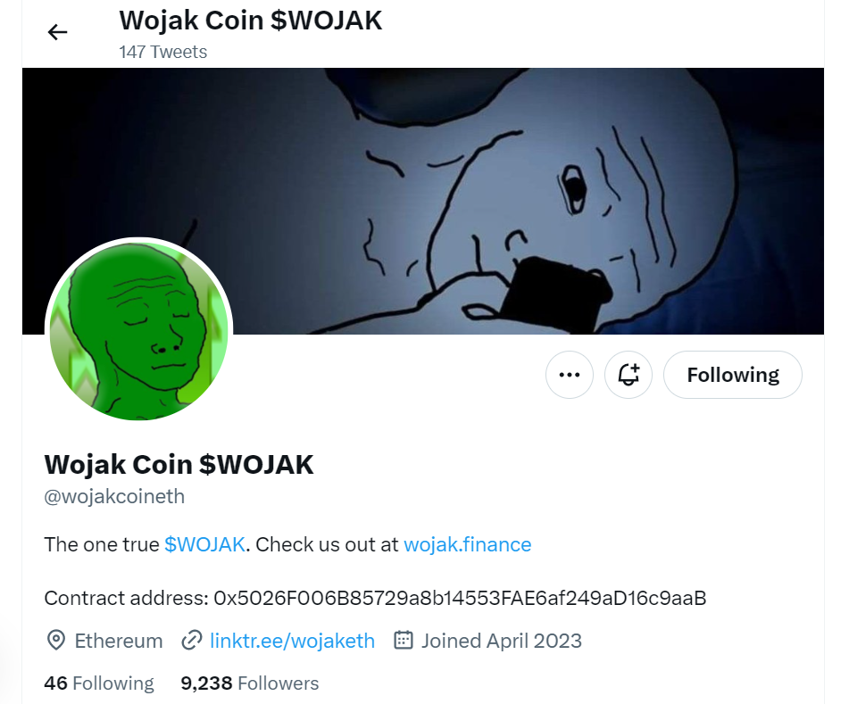 Official Twitter Page for WOJAK Coin