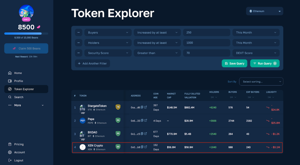 XEN Crypto in Moralis Money Token Explorer