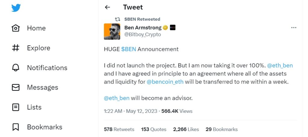 Ben-Armstrong-takes-over-the-BEN-Coin-project