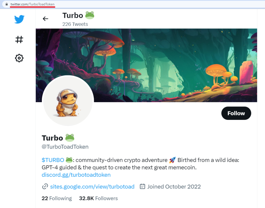 Turbo Toad Token Twitter Account Page