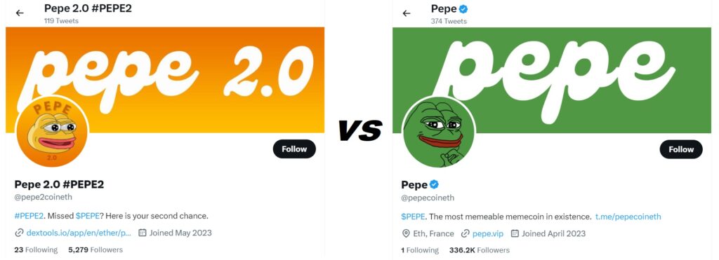 Pepe-2.0-PEPE2-token-vs-PEPE-Twitter-accounts