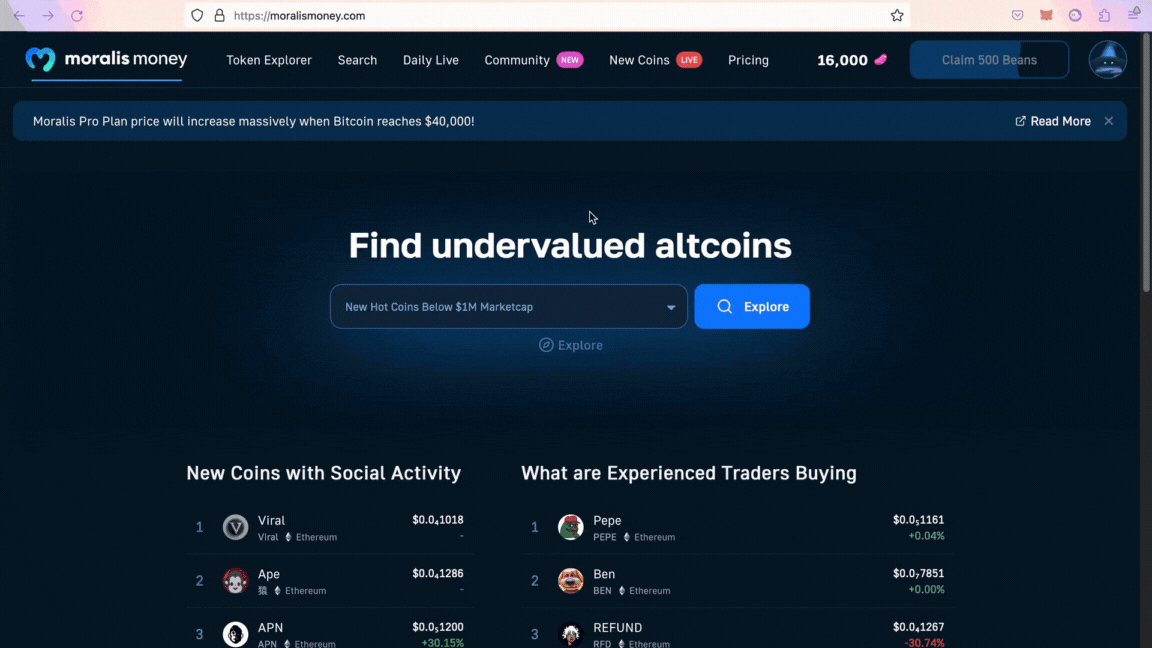 GIF illustrating how to find a crypto trade