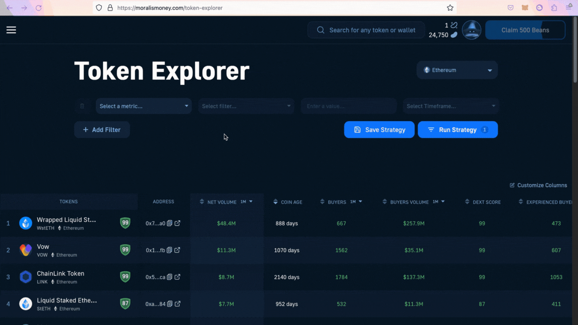 GIF showing step 1: launch Token Explorer and add the Coin Age metric. 
