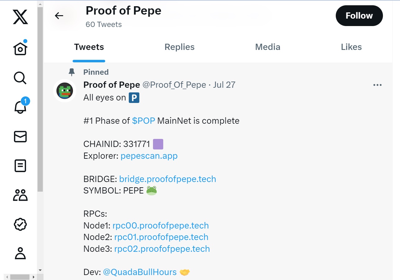What is Proof of Pepe Full POP Coin Price Analysis-pinned-tweet