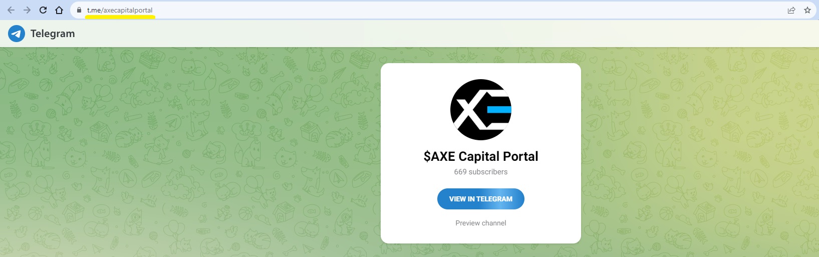 Telegram bot page for the Axe Cap coin