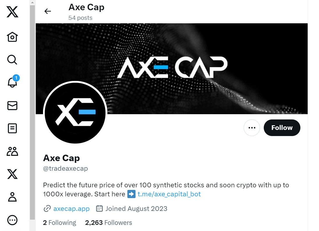 Axe Cap X (formerly Twitter) account page