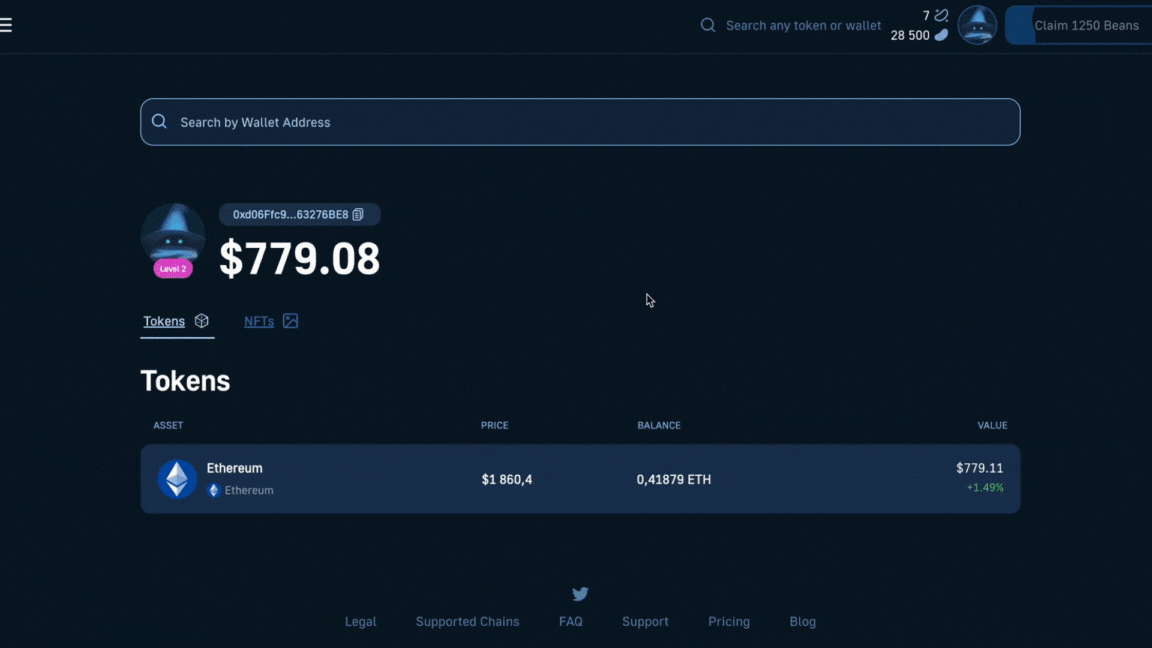Showing how to enter an crypto wallet address to monitor in the token portfolio tracker from Moralis Money
