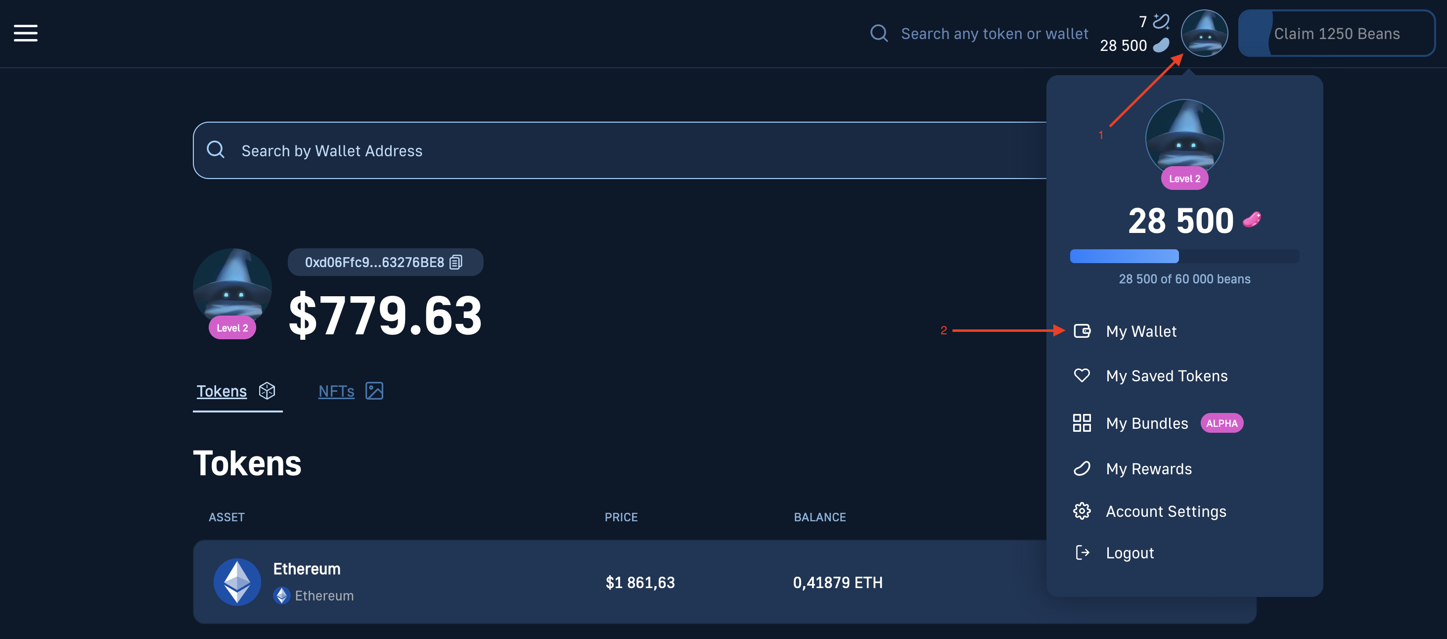 UI of Moralis Money's token portfolio tracker