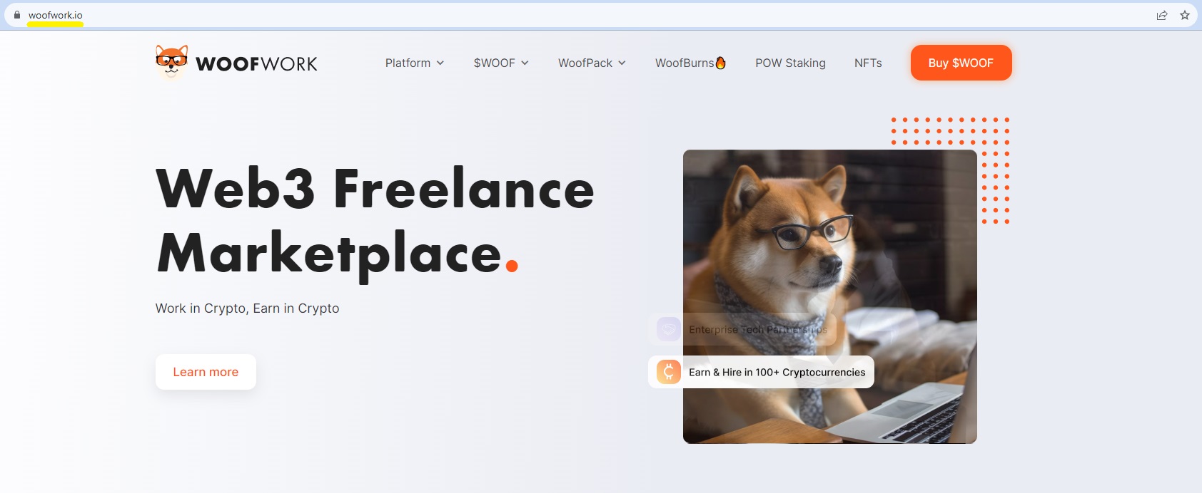 official website of the WoofWork crypto project