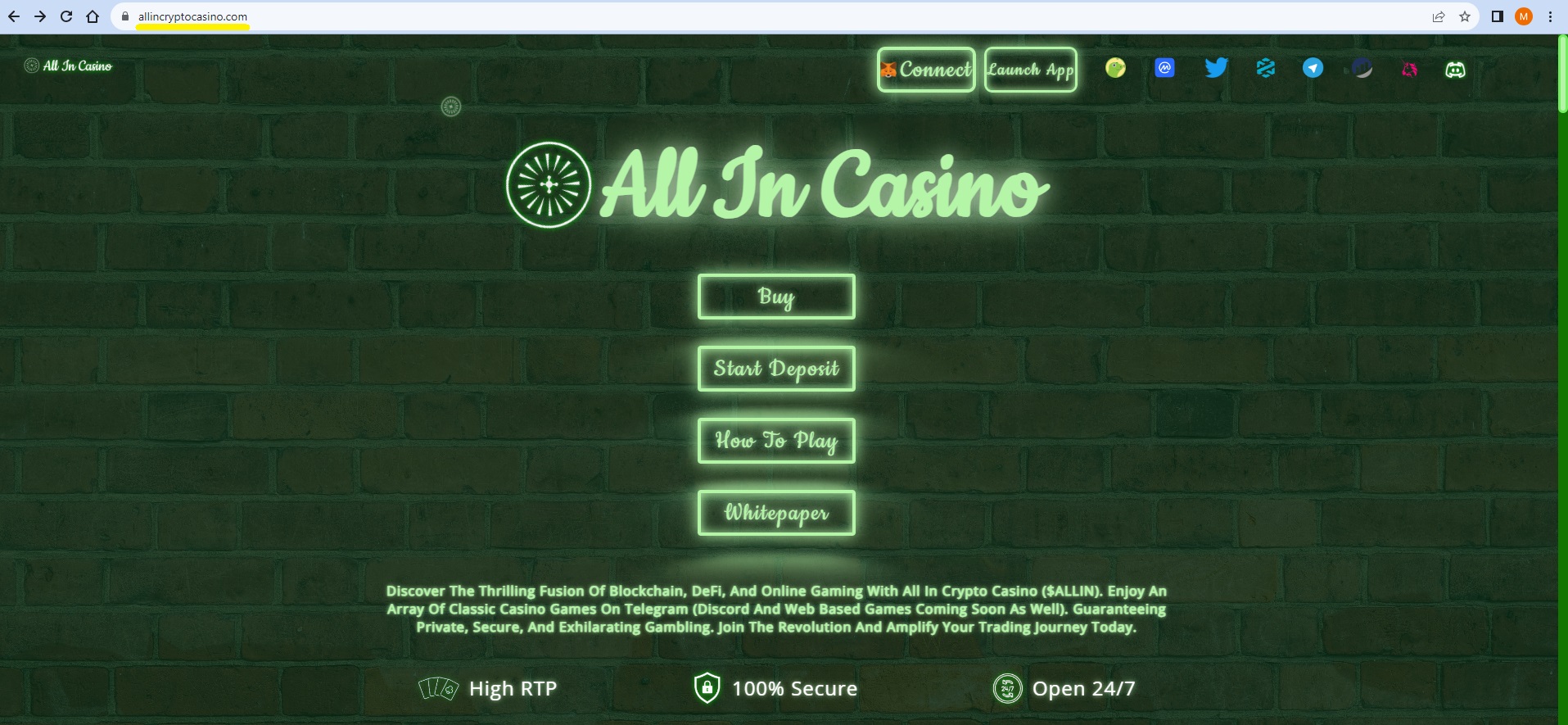official website of the All In crypto casino project