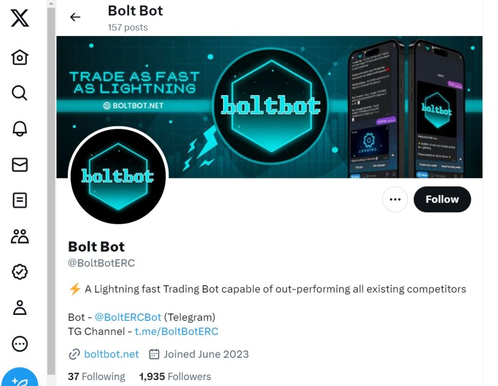 BoltBot's X (formerly Twitter) account page