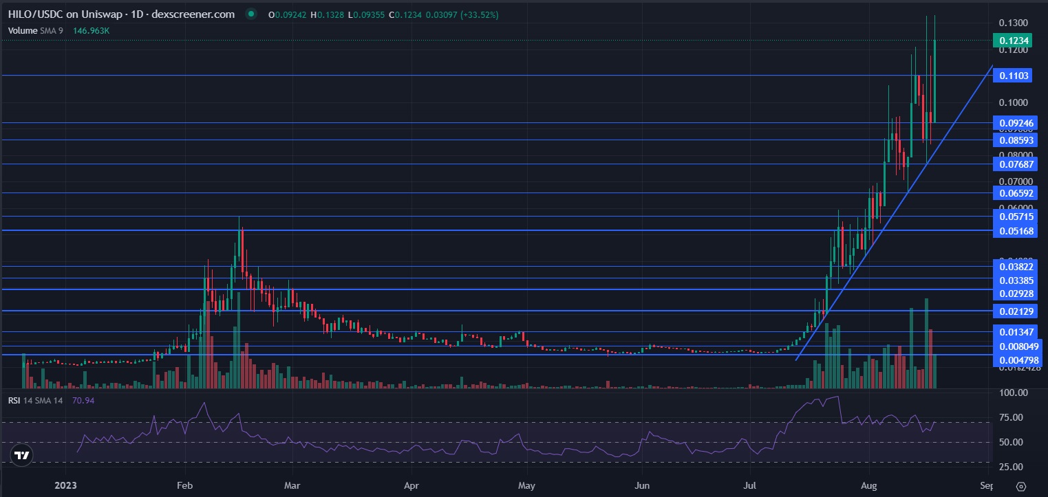 Technical analysis with support and resistance levels for the HILO token
