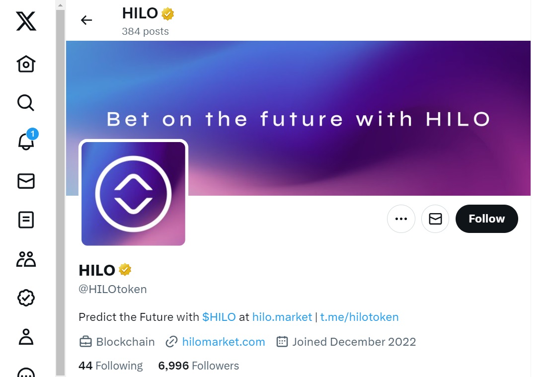 X (formerly Twitter) Hilo crypto project account page