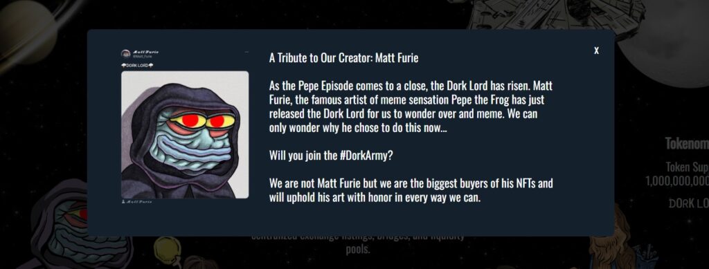 Dork Lord crypto's tribute to Matt Furie