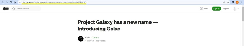 Switching from Project Galaxy to Galxe crypto official statement