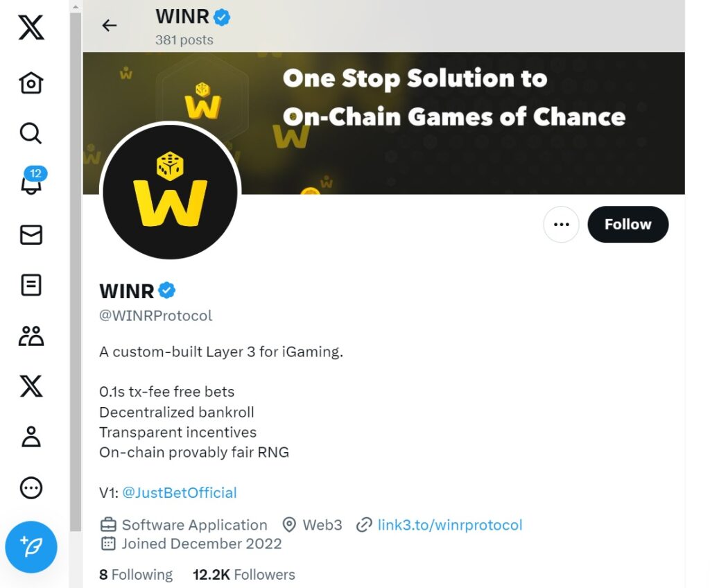 What's the WINR Protocol iGaming Infrastructure and WINR Token-Twitter-account