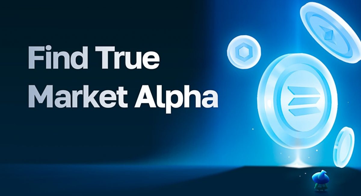 Moralis Money Marketing Material Banner - Wizard looking at a text stating "find true market alpha"