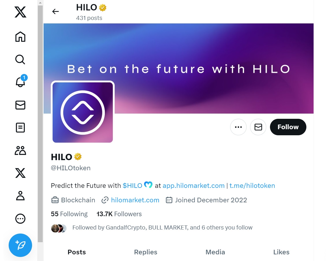 Hilo crypto project's X page