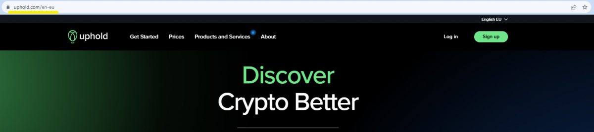 Official Website of the Uphold Exchange platform