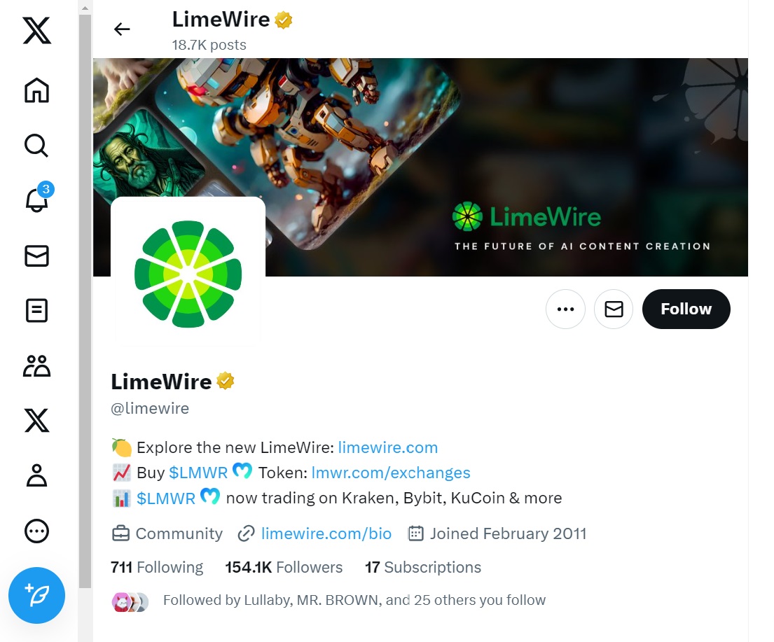 Official X account for LimeWire