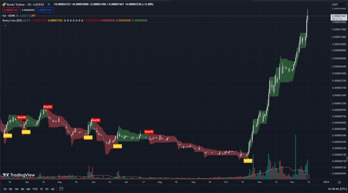Is BONK Crypto a Good Investment BONK Coin Price Prediction & On-Chain Data-daily-chart-log-scale-Money-Line