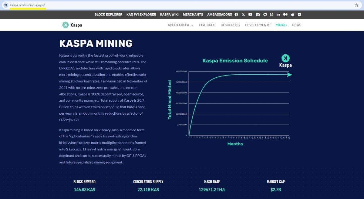 Kaspa official website - about mining