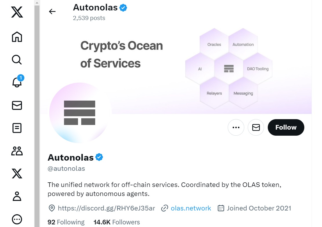 What is Autonolas (OLAS) Full OLAS Crypto Analysis - Twitter account