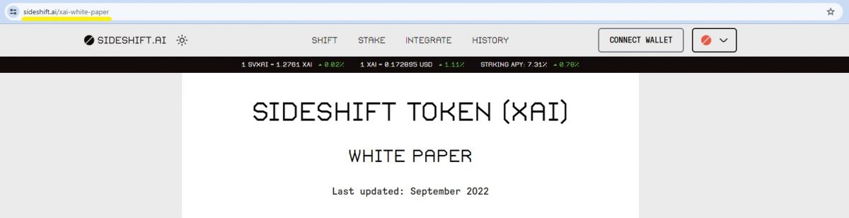 Exploring XAI Crypto - SideShift Token Price Charts & On-Chain Data - project's whitepaper